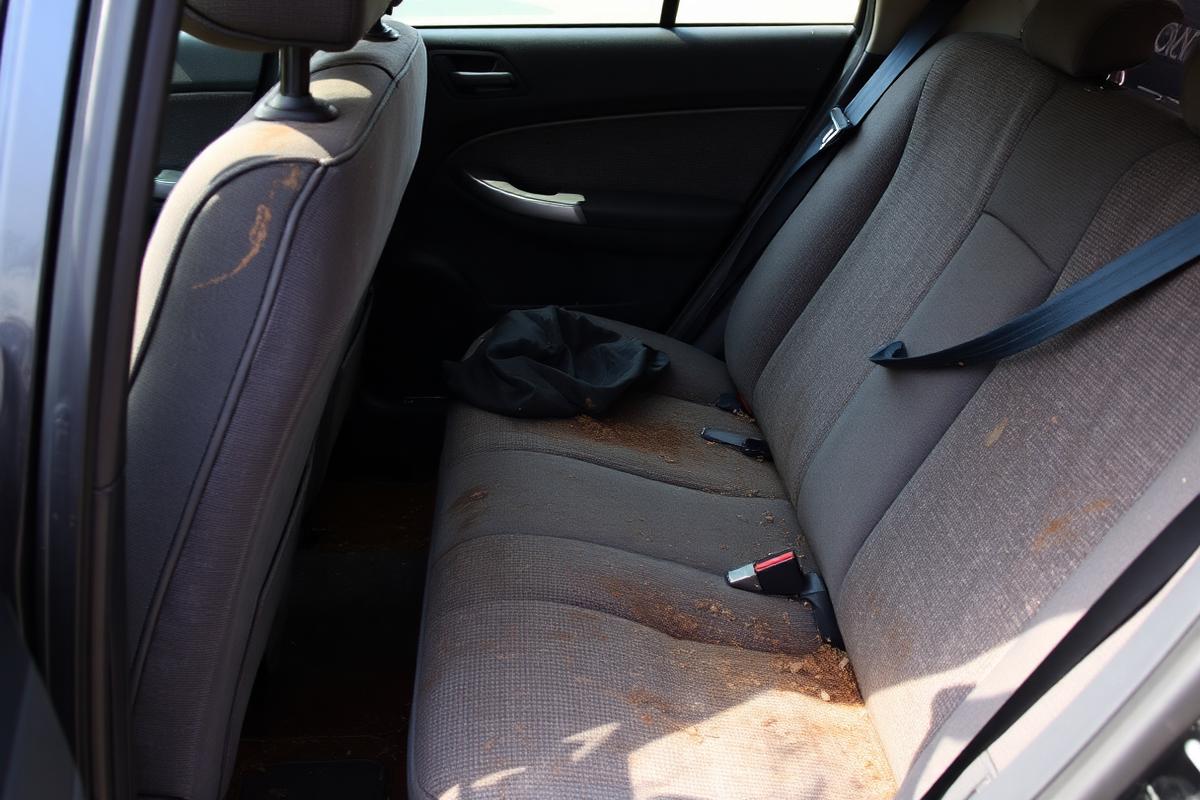 Car interior seats before and after a full valet — before