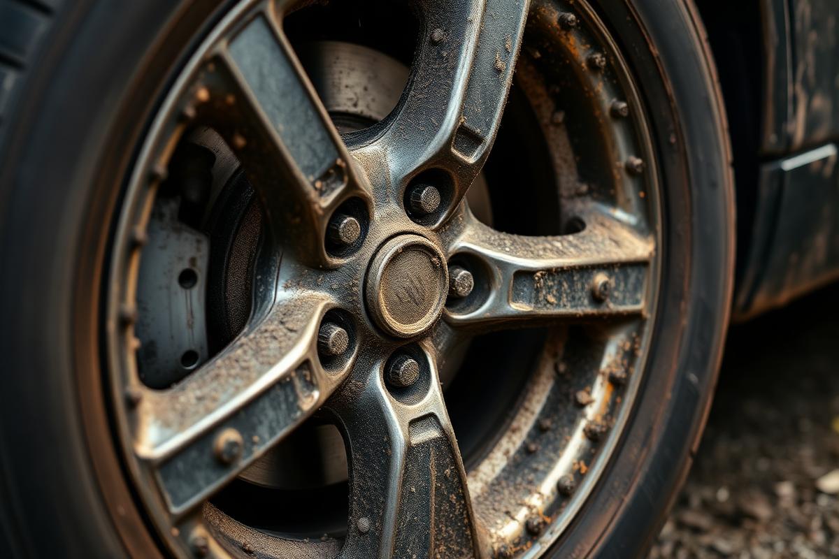 Alloy wheel before and after cleaning and tyre dressing — before