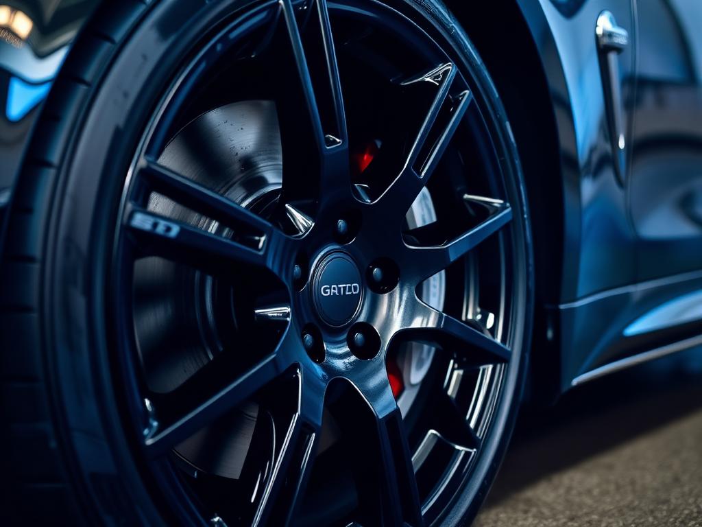 Clean gloss black alloy wheel with freshly dressed tyre
